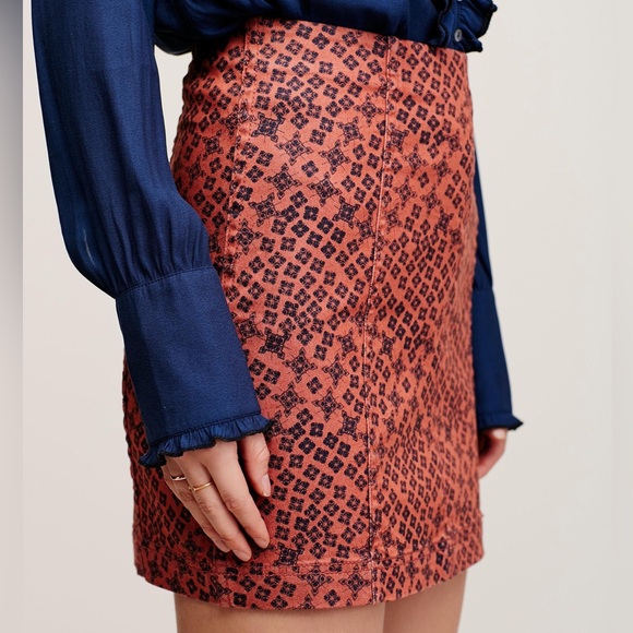 Free People Dresses & Skirts - Free People Modern Femme Printed Brown Red Stretch Mini Skirt Womens 6